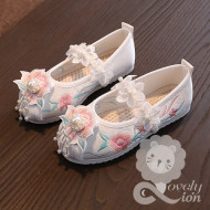 Giày vải cổ trang cho bé gái màu trắng thêu hoa hồng