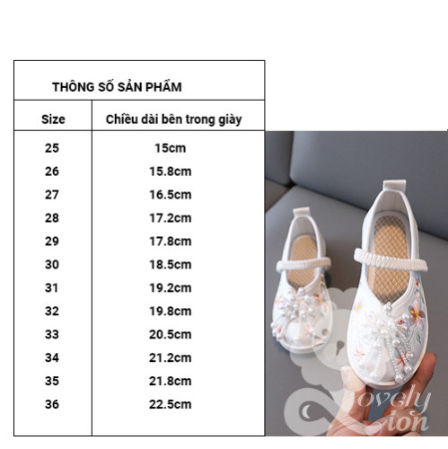 Giày vải màu trắng thêu hoa cho bé gái Giày vải màu trắng thêu hoa cho bé gái