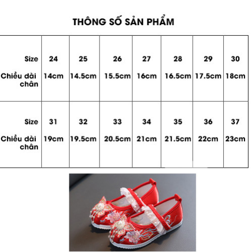 Giày vải cổ trang màu đỏ thêu hoa cho bé gái Giày vải cổ trang màu đỏ thêu hoa cho bé gái