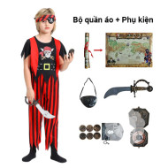 Bộ hóa trang cướp biển màu đỏ đen + phụ kiện, trang phục Halloween
