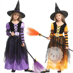 Bộ váy hóa trang phù thủy màu tím và cam+mũ (không kèm chổi) - trang phục Halloween