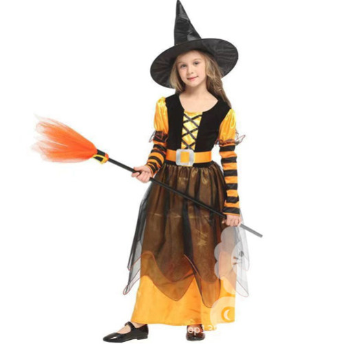 Bộ váy hóa trang phù thủy màu tím và cam+mũ (không kèm chổi) - trang phục Halloween