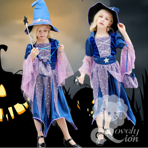 Bộ váy hóa trang phù thủy 4 món cho bé gái, trang phục Halloween