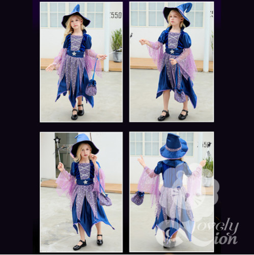 Bộ váy hóa trang phù thủy 4 món cho bé gái, trang phục Halloween
