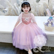 Đầm công chúa màu hồng cho bé gái+tặng vương miệng và đũa thần