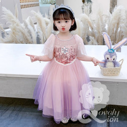 Đầm công chúa màu hồng cho bé gái+tặng vương miệng và đũa thần