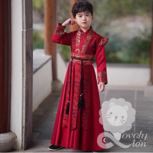 Hán phục nam màu đỏ cho bé trai(không kèm phụ kiện) Hán phục nam màu đỏ cho bé trai(không kèm phụ kiện)
