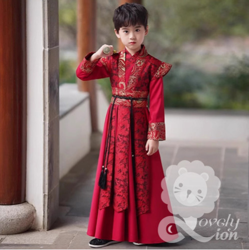 Hán phục nam màu đỏ cho bé trai(không kèm phụ kiện) Hán phục nam màu đỏ cho bé trai(không kèm phụ kiện)