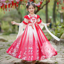 Đầm công chúa màu đỏ thêu hoa cho bé gái(không kèm khăn choàng)