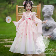 Đầm công chúa màu hồng cam thêu hoa cho bé gái (không kèm khăn choàng)