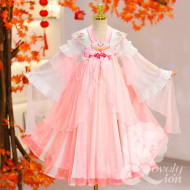 Đầm Hán phục công chúa màu hồng tay dài cho bé gái+tặng kèm khăn choàng