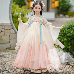 Hán phục hồng tay rộng cho bé gái+tặng khăn choàng