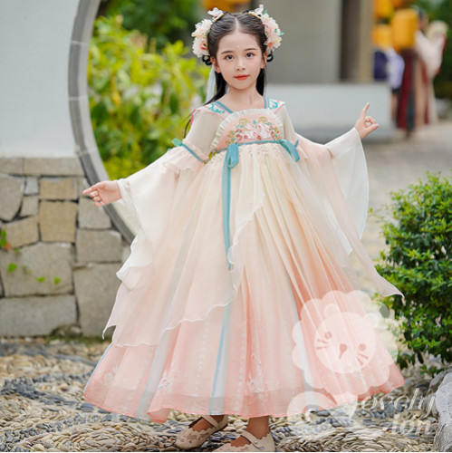 Hán phục hồng tay rộng cho bé gái+tặng khăn choàng Hán phục hồng tay rộng cho bé gái+tặng khăn choàng