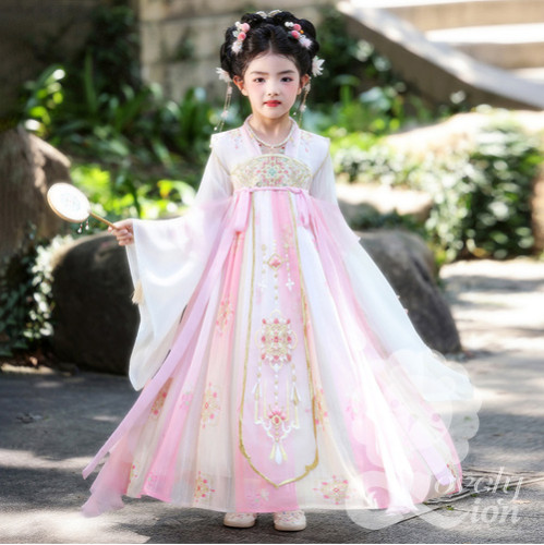 Bộ váy công chúa màu hồng tay rộng phong cách cổ trang
