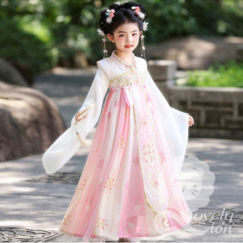 Bộ váy công chúa màu hồng tay rộng phong cách cổ trang