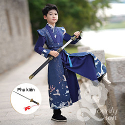 Hán phục nam màu xanh dương cho bé + tặng phụ kiện như hình