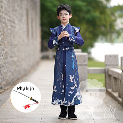 Hán phục nam màu xanh dương cho bé + tặng phụ kiện như hình