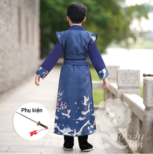 Hán phục nam màu xanh dương cho bé + tặng phụ kiện như hình Hán phục nam màu xanh dương cho bé + tặng phụ kiện như hình