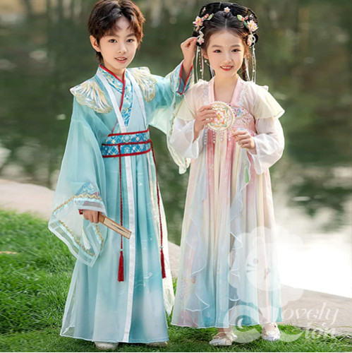 Hán phục nam màu xanh cho bé trai (không kèm phụ kiện)