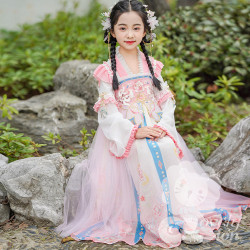 Đầm hán phục trắng hồng tay dài cho bé gái (không kèm khăn choàng)