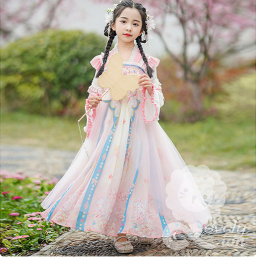 Đầm hán phục trắng hồng tay dài cho bé gái (không kèm khăn choàng) Đầm hán phục trắng hồng tay dài cho bé gái (không kèm khăn choàng)