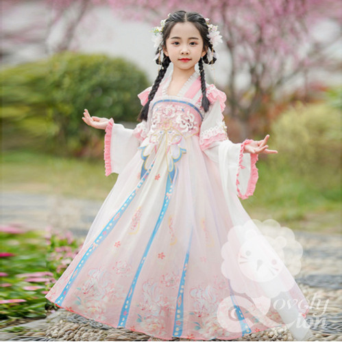 Đầm hán phục trắng hồng tay dài cho bé gái (không kèm khăn choàng) Đầm hán phục trắng hồng tay dài cho bé gái (không kèm khăn choàng)