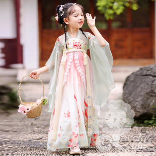 Hán phục màu trắng hồng cho bé gái+tặng kẹp tóc Hán phục màu trắng hồng cho bé gái+tặng kẹp tóc