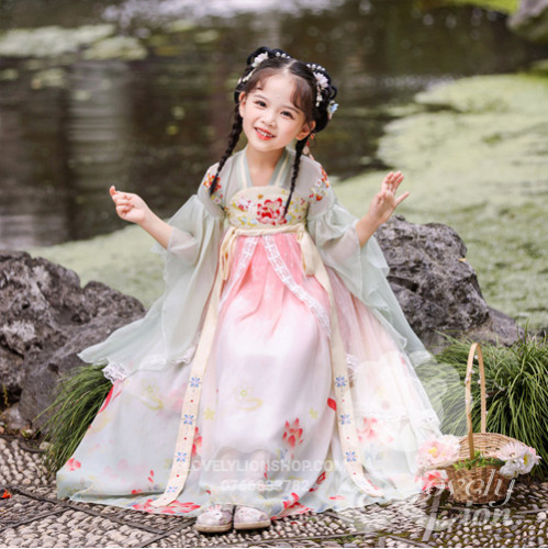 Hán phục màu trắng hồng cho bé gái+tặng kẹp tóc Hán phục màu trắng hồng cho bé gái+tặng kẹp tóc
