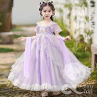 Hán phục màu tím tay ngắn cho bé gái(không kèm khăn choàng)