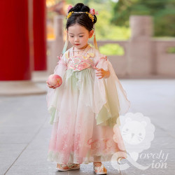 Đầm hán phục công chúa màu xanh cho bé gái(không kèm phụ kiện)