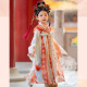 Bộ váy công chúa màu đỏ xanh phong cách cổ trang cho bé gái+khoăn choàng