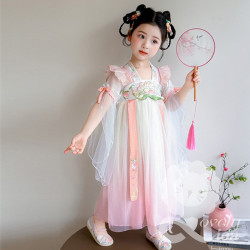 Đầm hán phục công chúa màu hồng cho bé gái+tặng kẹp tóc vải