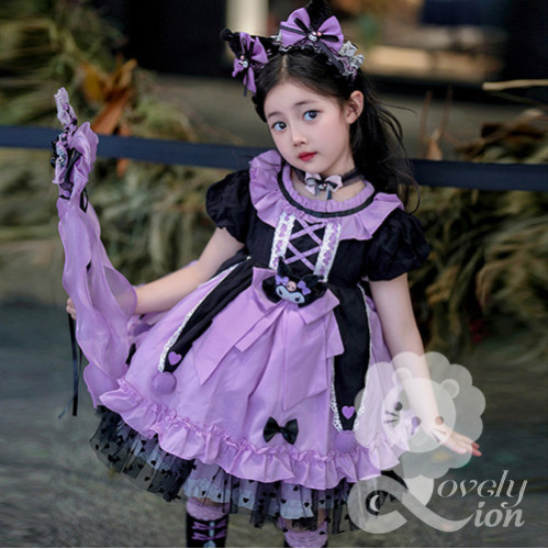 Bộ váy Sanrio Kuromi Lolita cho bé gái + tặng băng đô + đôi vớ Bộ váy Sanrio Kuromi Lolita cho bé gái + tặng băng đô + đôi vớ