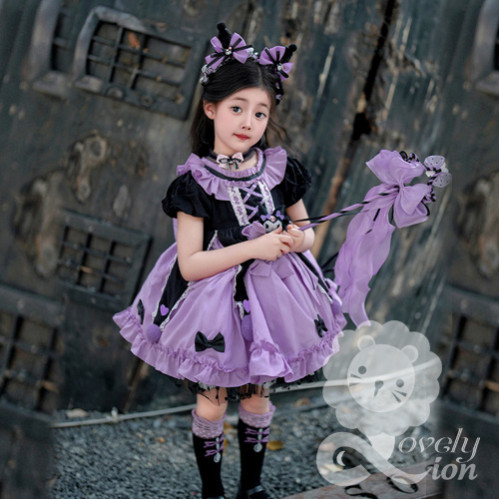 Bộ váy Sanrio Kuromi Lolita cho bé gái + tặng băng đô + đôi vớ Bộ váy Sanrio Kuromi Lolita cho bé gái + tặng băng đô + đôi vớ