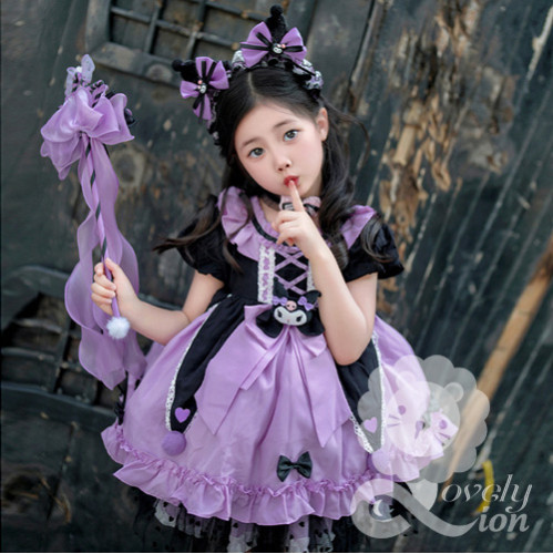 Bộ váy Sanrio Kuromi Lolita cho bé gái + tặng băng đô + đôi vớ Bộ váy Sanrio Kuromi Lolita cho bé gái + tặng băng đô + đôi vớ
