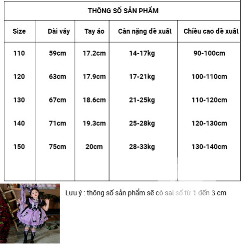 Bộ váy Sanrio Kuromi Lolita cho bé gái + tặng băng đô + đôi vớ Bộ váy Sanrio Kuromi Lolita cho bé gái + tặng băng đô + đôi vớ