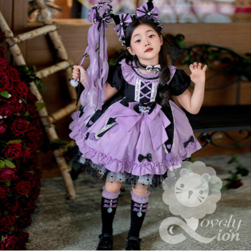 Bộ váy Sanrio Kuromi Lolita cho bé gái + tặng băng đô + đôi vớ Bộ váy Sanrio Kuromi Lolita cho bé gái + tặng băng đô + đôi vớ