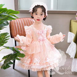 Bộ váy công chúa Lolita màu hồng cam cho bé gái+cài tóc như hình