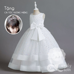 Đầm công chúa màu trắng cho bé gái+tặng cài tóc vương miệng