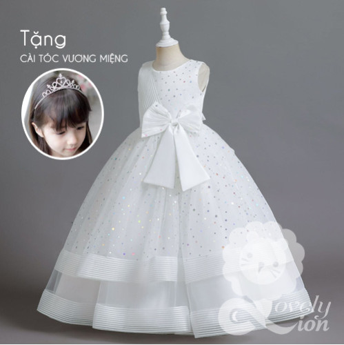 Đầm công chúa màu trắng cho bé gái+tặng cài tóc vương miệng Đầm công chúa màu trắng cho bé gái+tặng cài tóc vương miệng