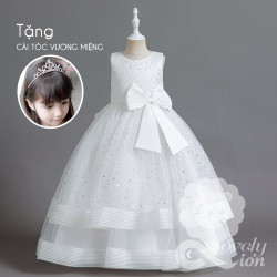 Đầm công chúa màu trắng cho bé gái+tặng cài tóc vương miệng