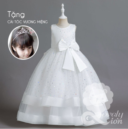 Đầm công chúa màu trắng cho bé gái+tặng cài tóc vương miệng Đầm công chúa màu trắng cho bé gái+tặng cài tóc vương miệng