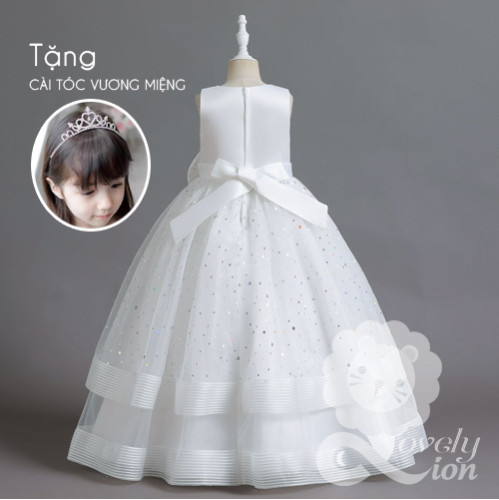 Đầm công chúa màu trắng cho bé gái+tặng cài tóc vương miệng Đầm công chúa màu trắng cho bé gái+tặng cài tóc vương miệng