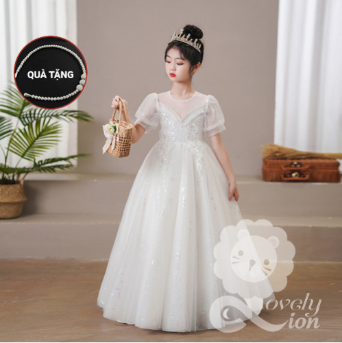 Đầm công chúa màu trắng thêu hoa cho bé gái+tặng băng đô như hình Đầm công chúa màu trắng thêu hoa cho bé gái+tặng băng đô như hình