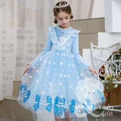 Đầm công chúa elsa tay dài cho bé gái+tặng vương miệng và đũa thần