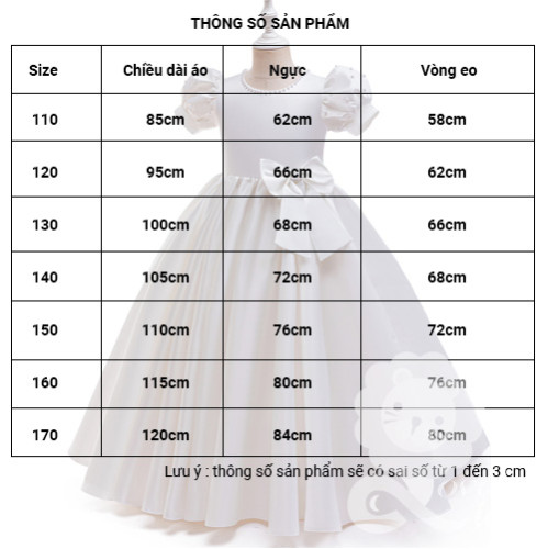 Đầm công chúa màu trắng tay phồng có nơ