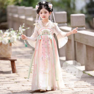Bộ váy công chúa màu hồng xanh tay ngắn phong cách cổ trang