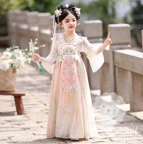 Bộ váy công chúa màu hồng xanh tay ngắn phong cách cổ trang