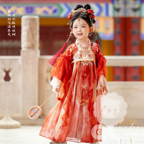 Bộ váy công chúa màu đỏ phong cách cổ trang cho bé gái
