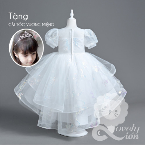 Đầm công chúa đuôi tôm màu trắng cho bé gái+tặng cài tóc vương miệng Đầm công chúa đuôi tôm màu trắng cho bé gái+tặng cài tóc vương miệng